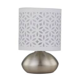 EONLION Brushed Chrome Touch Bedside Lamp Table Light White Cut Out Shade - thumbnail 1