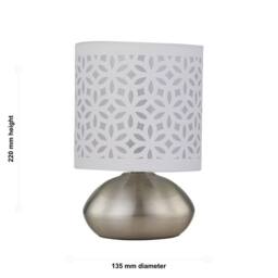 EONLION Brushed Chrome Touch Bedside Lamp Table Light White Cut Out Shade - thumbnail 2