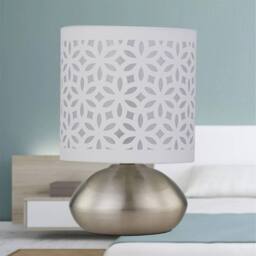 EONLION Brushed Chrome Touch Bedside Lamp Table Light White Cut Out Shade - thumbnail 3