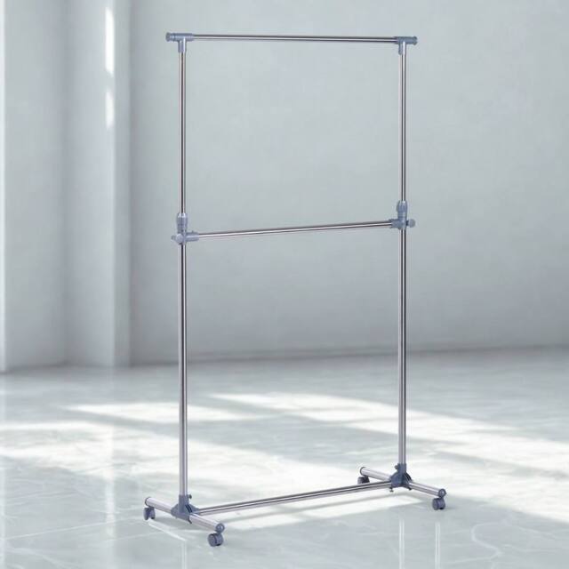 Pirlo Plush Industrial Heavy Duty Adjustable Garment Rail On Wheels in Grey - image 1