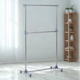 Pirlo Plush Industrial Heavy Duty Adjustable Garment Rail On Wheels in Grey - thumbnail 3