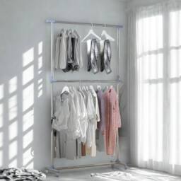 Pirlo Plush Industrial Heavy Duty Adjustable Garment Rail On Wheels in Grey - thumbnail 2