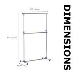 Pirlo Plush Industrial Heavy Duty Adjustable Garment Rail On Wheels in Grey - thumbnail 8