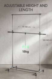 Pirlo Plush Industrial Heavy Duty Adjustable Garment Rail On Wheels in Grey - thumbnail 7