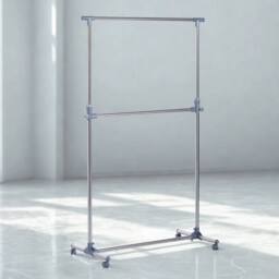 Pirlo Plush Industrial Heavy Duty Adjustable Garment Rail On Wheels in Grey