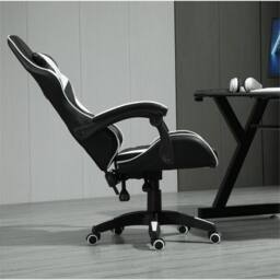 Nordara White Swivel Gaming Chair Faux Leather Home Office Sports Desk Tilt in Black - Size: 130 cm x 60 cm - thumbnail 4