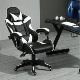 Nordara White Swivel Gaming Chair Faux Leather Home Office Sports Desk Tilt in Black - Size: 130 cm x 60 cm - thumbnail 2