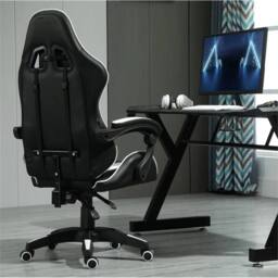 Nordara White Swivel Gaming Chair Faux Leather Home Office Sports Desk Tilt in Black - Size: 130 cm x 60 cm - thumbnail 5