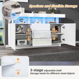 Merax White Sideboard with LED, Buffet Cabinet with 3 Drawers & 2 Doors - thumbnail 4