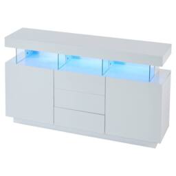 Merax White Sideboard with LED, Buffet Cabinet with 3 Drawers & 2 Doors - thumbnail 8
