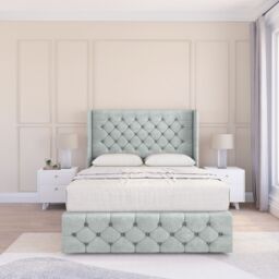 "Sloomy Luthor Naples Wingback Bed Set, No Drawers & 54"" Floor Standing Headboard in Silver - Size: Super King" - thumbnail 2