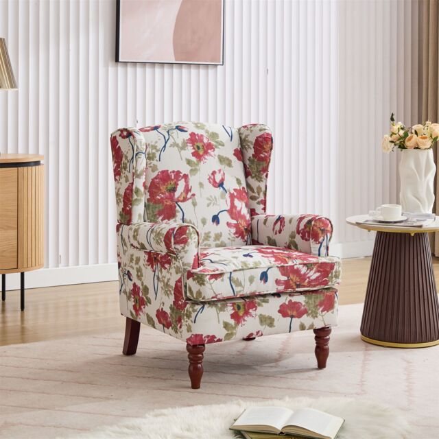FURNITURE ONE Wingback Armchair, Padded Retro Vantage Accent Chair - Solid Wood Legs in Red - Size: 1 Pack - image 1