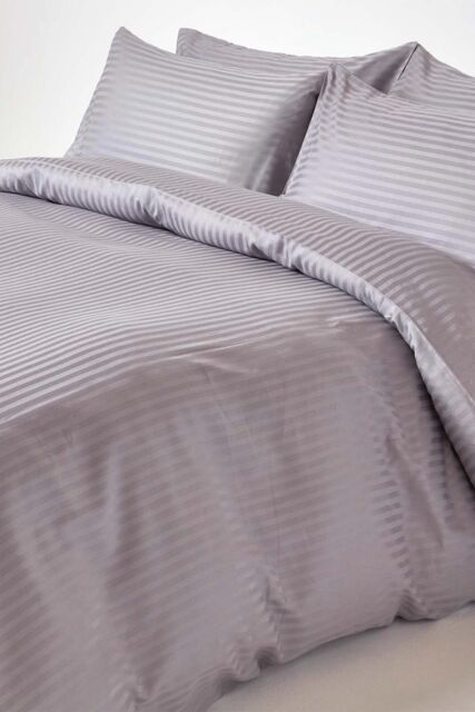 Homescapes Egyptian Cotton Stripe Duvet Cover & Pillowcase 330 TC in Grey - Size: Single - image 1