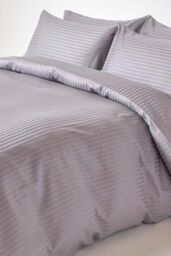Homescapes Egyptian Cotton Stripe Duvet Cover & Pillowcase 330 TC in Grey - Size: Single - thumbnail 1