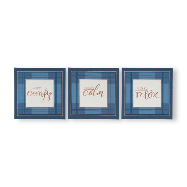 Art for the Home Heritage Tweed Trio Set of 3 Printed Canvas in Blue - image 1