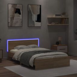Berkfield Home Bed Frame with LED without Mattress Sonoma Oak 135x190 cm Double in Brown - thumbnail 4