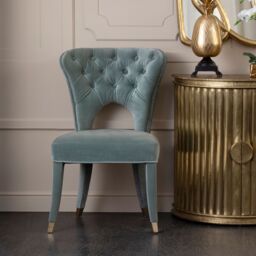 Orsina Blue Velvet Feature Chair, Button Tufted Armchair With Gold-Tipped Legs, Mahogany Lounge Chair, Accent Chair in Green - thumbnail 1