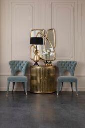 Orsina Blue Velvet Feature Chair, Button Tufted Armchair With Gold-Tipped Legs, Mahogany Lounge Chair, Accent Chair in Green - thumbnail 2