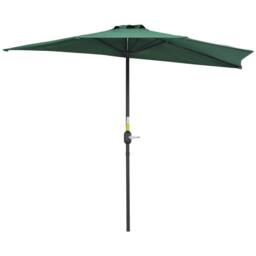 OUTSUNNY 2.7m Garden Half Parasol, Outdoor Patio Umbrella with 5 Steel Ribs in Green - thumbnail 2
