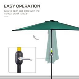 OUTSUNNY 2.7m Garden Half Parasol, Outdoor Patio Umbrella with 5 Steel Ribs in Green - thumbnail 6