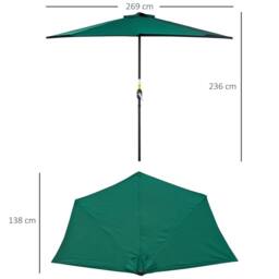 OUTSUNNY 2.7m Garden Half Parasol, Outdoor Patio Umbrella with 5 Steel Ribs in Green - thumbnail 3