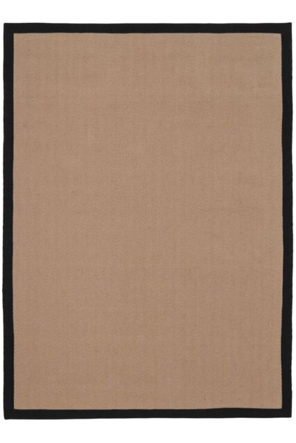 Kukoon Natural Golden Beige Jute Micro Woven Herringbone Pattern Cotton Border Area Rug in Black - Size: 200 cm x 290 cm - image 1
