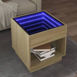 Berkfield Home Decorative Coffee Table with Infinity LED Sonoma Oak 50x50x50 cm in Light Oak - Size: 50 x 50 x 50 cm - thumbnail 2