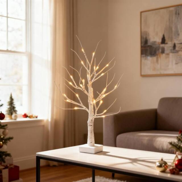 Shatchi 4pcs- 60cm White Twig Tree 24 Warm White LEDs USB or Battery Operated - Size: 2ft - image 1