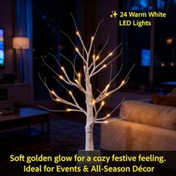 Shatchi 4pcs- 60cm White Twig Tree 24 Warm White LEDs USB or Battery Operated - Size: 2ft - thumbnail 3