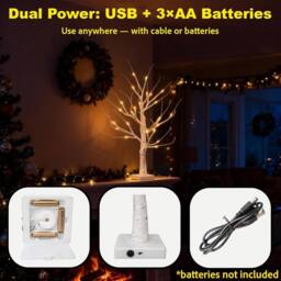 Shatchi 4pcs- 60cm White Twig Tree 24 Warm White LEDs USB or Battery Operated - Size: 2ft - thumbnail 2