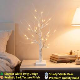 Shatchi 4pcs- 60cm White Twig Tree 24 Warm White LEDs USB or Battery Operated - Size: 2ft - thumbnail 4