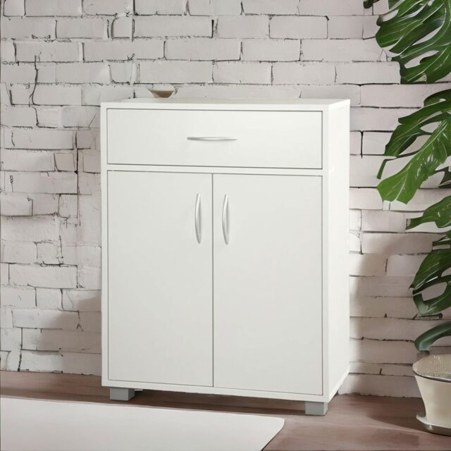 FURNOS Wooden Storage Cabinet Organiser With Drawer in White - image 1