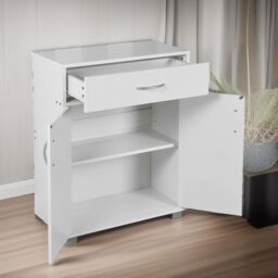 FURNOS Wooden Storage Cabinet Organiser With Drawer in White - thumbnail 2