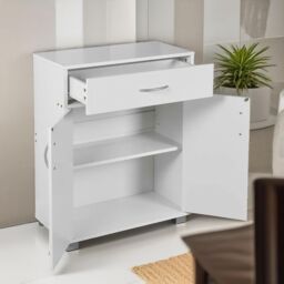 FURNOS Wooden Storage Cabinet Organiser With Drawer in White - thumbnail 3