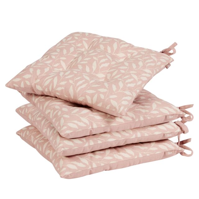 Dibor Set of 4 Rosedale Cotton Leaf Indoor Outdoor Garden Furniture Chair Sofa Seat Pads L40cm x W40cm in Pink - Size: 40 cm x 40 cm - image 1