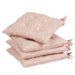 Dibor Set of 4 Rosedale Cotton Leaf Indoor Outdoor Garden Furniture Chair Sofa Seat Pads L40cm x W40cm in Pink - Size: 40 cm x 40 cm - thumbnail 1