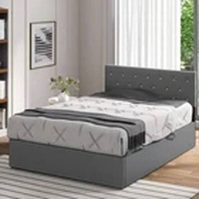 EONLION 4FT6 Double Upholstered Fabric Bed Gas Lift up Bed Frame in Grey - image 1