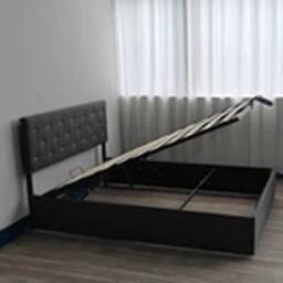 EONLION 4FT6 Double Upholstered Fabric Bed Gas Lift up Bed Frame in Grey - thumbnail 4