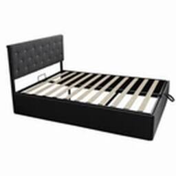 EONLION 4FT6 Double Upholstered Fabric Bed Gas Lift up Bed Frame in Grey - thumbnail 3