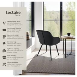 tectake Dining Chair Marilyn Set Of 4 - Black/Black in Black - Size: 4 Pack - thumbnail 2