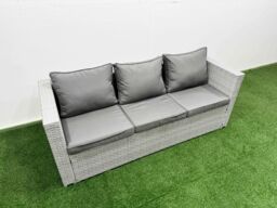 Fimous 9 PCs Rising Dining Table Set Rattan Furniture Set with 3 Seater Sofa in Light Grey - thumbnail 3