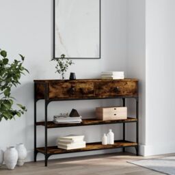 Berkfield Home Console Table Smoked Oak 100x25x75 cm Engineered Wood in Brown - Size: 100 x 25 x 75 cm - thumbnail 1