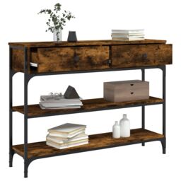 Berkfield Home Console Table Smoked Oak 100x25x75 cm Engineered Wood in Brown - Size: 100 x 25 x 75 cm - thumbnail 4