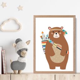 ARTZE Standing Bear Tribal Animal Framed Print SIZE: A4 with Oak Frame in Brown - Size: A2 - thumbnail 2