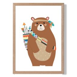 ARTZE Standing Bear Tribal Animal Framed Print SIZE: A4 with Oak Frame in Brown - Size: A2 - thumbnail 1