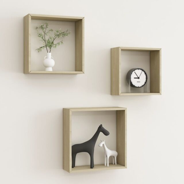 Berkfield Home Wall Cube Shelves 3 pcs Sonoma Oak in Brown - image 1