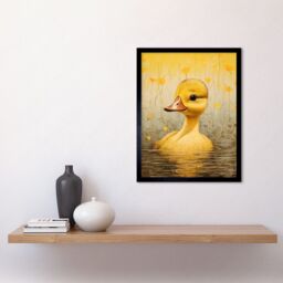 "Artery8 Wall Art Print Yellow Duckling Kids Bedroom Baby Nursery Calm Elegant Artwork Art Framed in Black - Size: W12"" x H16""" - thumbnail 2