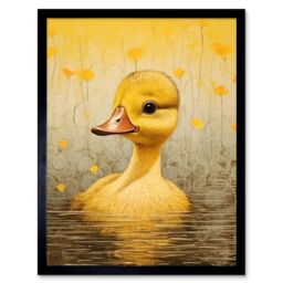 "Artery8 Wall Art Print Yellow Duckling Kids Bedroom Baby Nursery Calm Elegant Artwork Art Framed in Black - Size: W12"" x H16""" - thumbnail 1