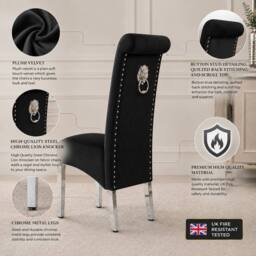 Stratus Interiors Emma Tall Velvet Lion Knocker Dining Chair - Luxury Upholstered Seat in Black - thumbnail 4