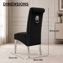 Stratus Interiors Emma Tall Velvet Lion Knocker Dining Chair - Luxury Upholstered Seat in Black - thumbnail 5
